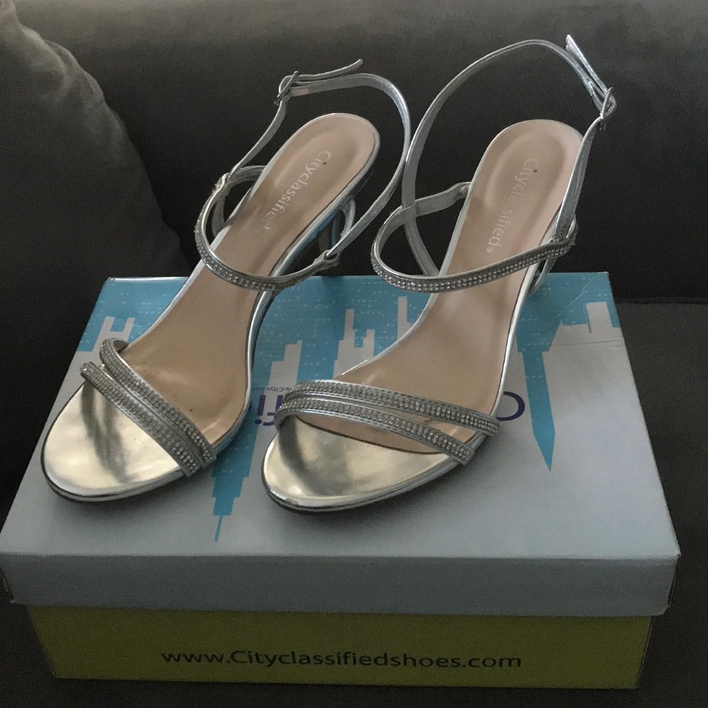 Women’s silver heels with rhinestone